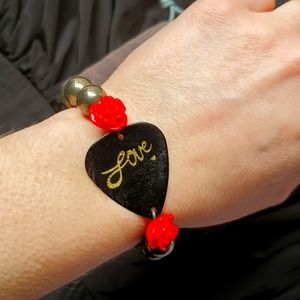 Electric Picks Bracelet with Guitar Pick and Roses